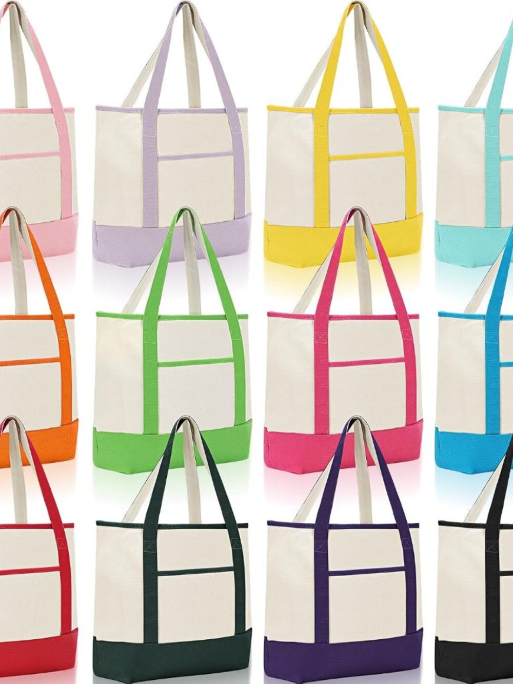 12 Pack Canvas Tote Bags Bulk, Reusable Shopping Grocery Bags with Handles for W